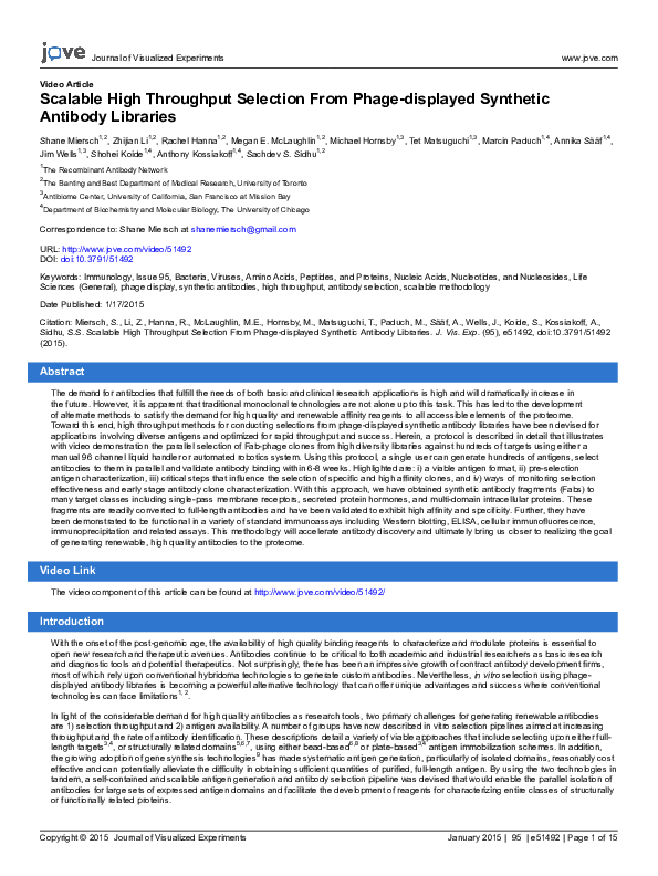 (PDF) Scalable High Throughput Selection From Phage-displayed Synthetic ...