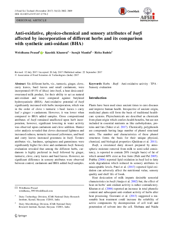 (PDF) Anti-oxidative, physico-chemical and sensory attributes of burfi ...