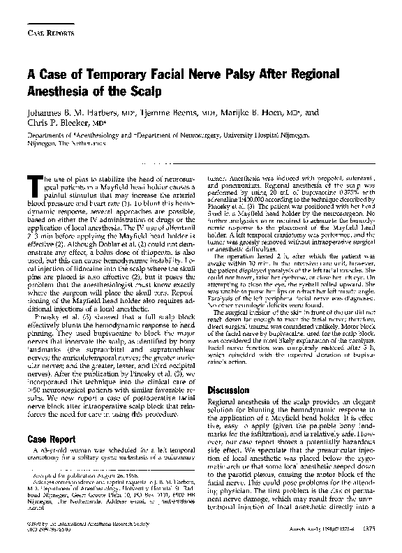 (PDF) A Case of Temporary Facial Nerve Palsy After Regional Anesthesia ...