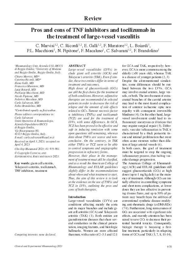 (PDF) Pros and cons of TNF inhibitors and tocilizumab in the treatment ...