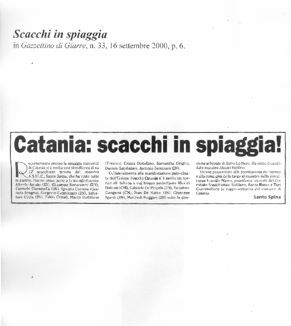 Scacchi in spiaggia in "Gazzettino di Giarre", n. 33, 16 settembre 2000, p. 6.