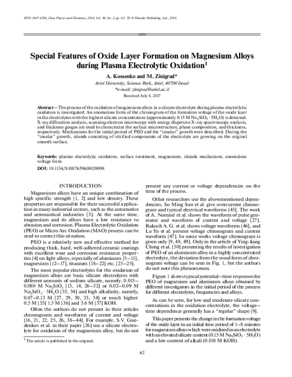 (PDF) Special Features of Oxide Layer Formation on Magnesium Alloys ...