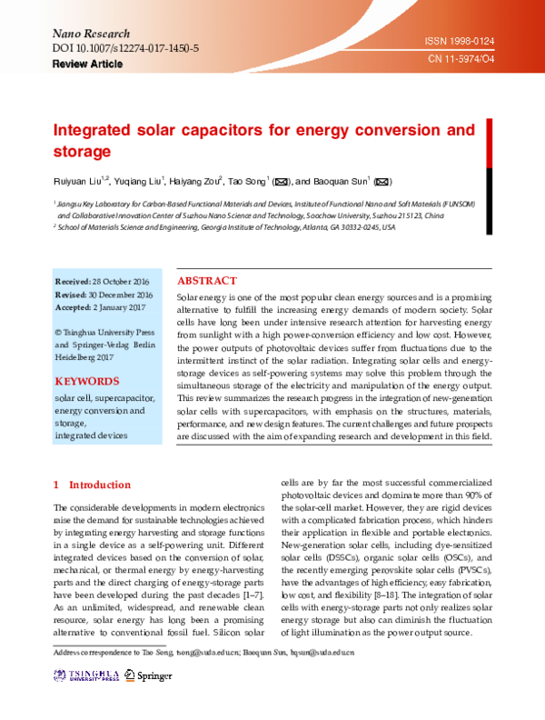(PDF) Integrated solar capacitors for energy conversion and storage