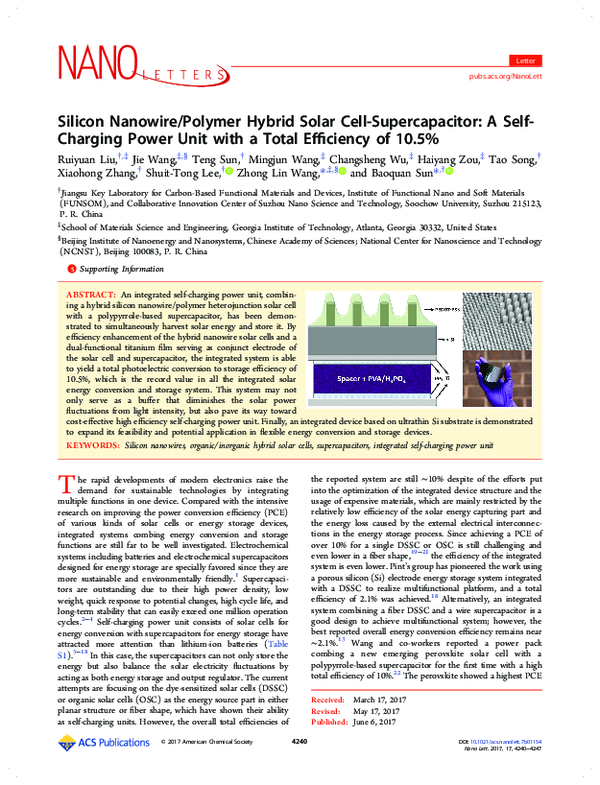 (PDF) Silicon Nanowire/Polymer Hybrid Solar Cell-Supercapacitor: A Self ...