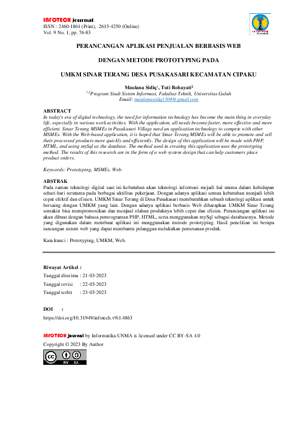 Pengembangan Sistem Penjualan Online Berbasis Prototype: Studi Kasus pada [Nama Usaha/Toko]