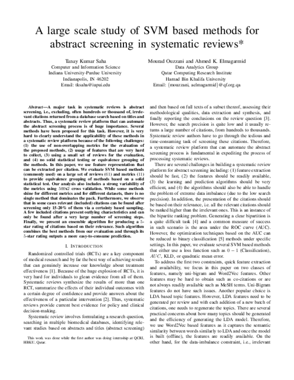 (PDF) A large scale study of SVM based methods for abstract screening ...