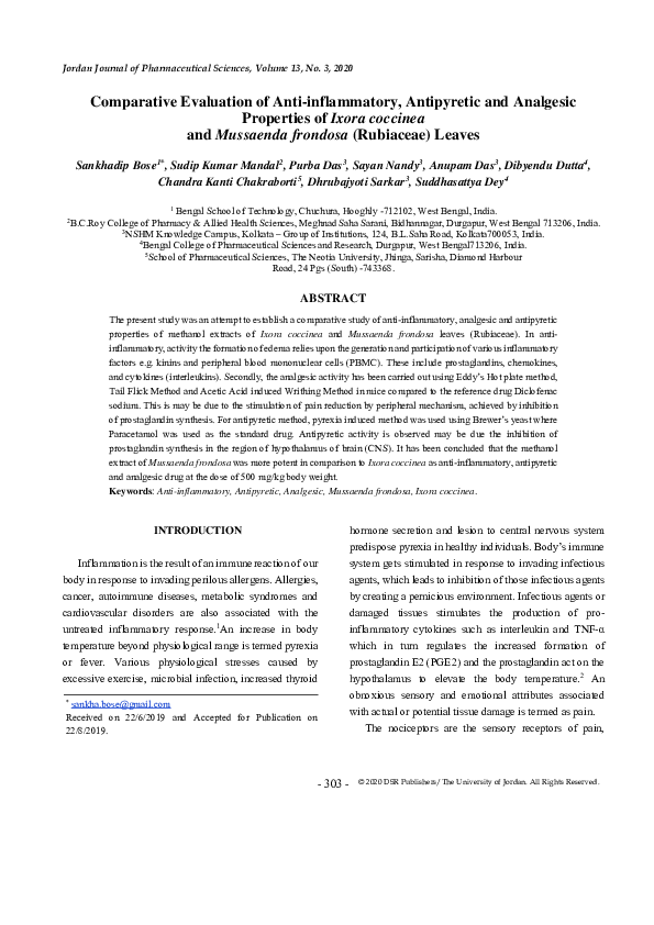 (PDF) Comparative Evaluation of Anti-inflammatory, Antipyretic and ...