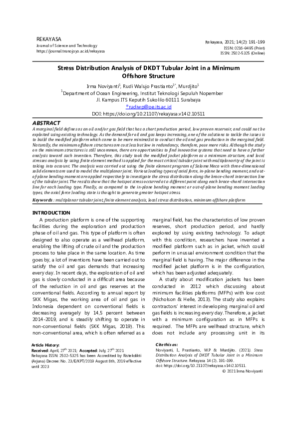 (PDF) Stress Distribution Analysis of DKDT Tubular Joint in a Minimum ...