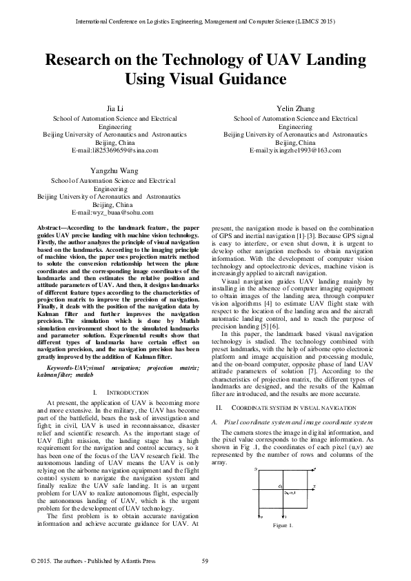 (PDF) Research on the Technology of UAV Landing Using Visual Guidance