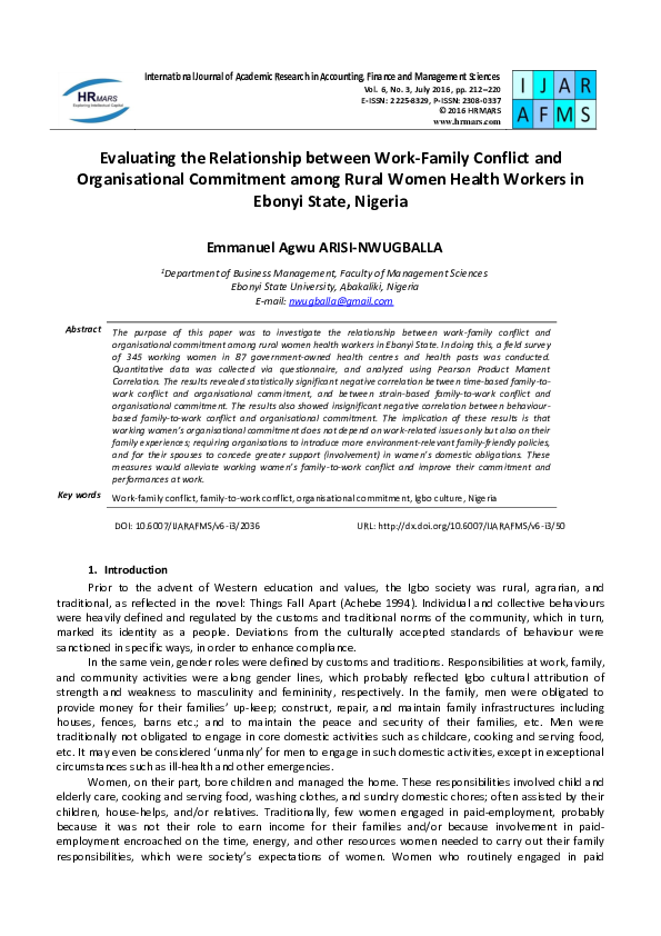 (PDF) Evaluating the Relationship between Work-Family Conflict and ...