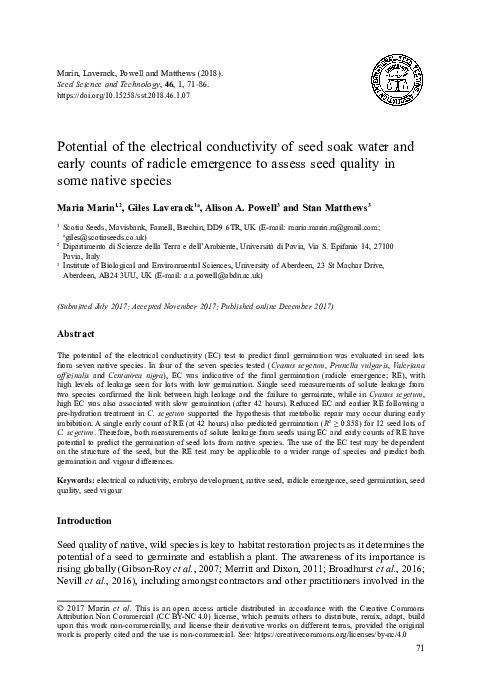 (PDF) Potential of the electrical conductivity of seed soak water and ...