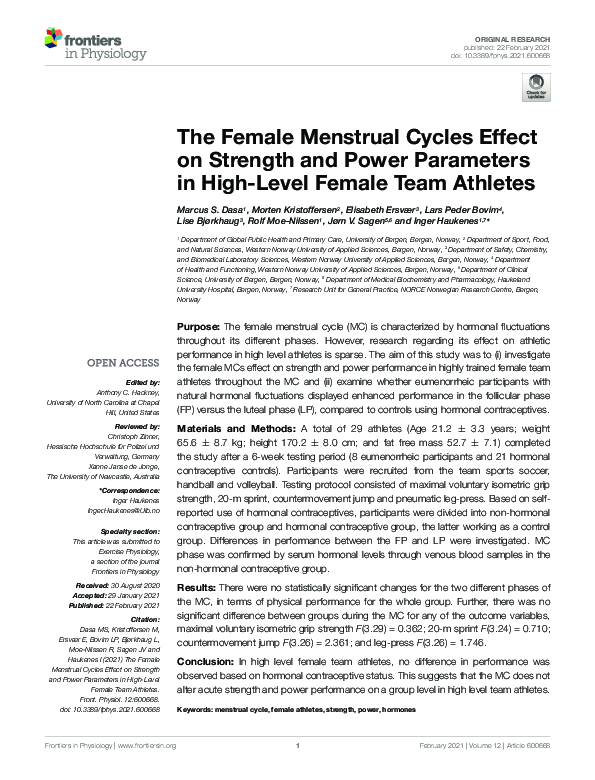 (PDF) The Female Menstrual Cycles Effect on Strength and Power