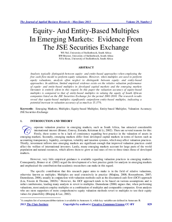 (PDF) Equity- And Entity-Based Multiples In Emerging Markets: Evidence ...