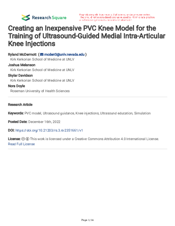(PDF) Creating an Inexpensive PVC Knee Model for the Training of ...