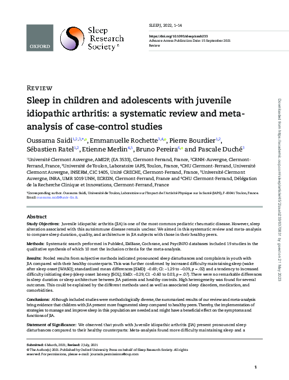 (PDF) Sleep in children and adolescents with juvenile idiopathic ...