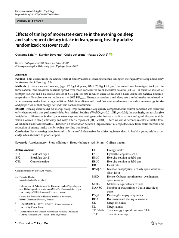 (PDF) Effects of timing of moderate exercise in the evening on sleep ...