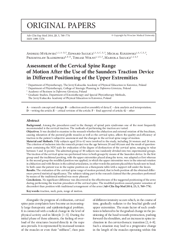 (PDF) Assessment of the Cervical Spine Range of Motion After the Use of ...