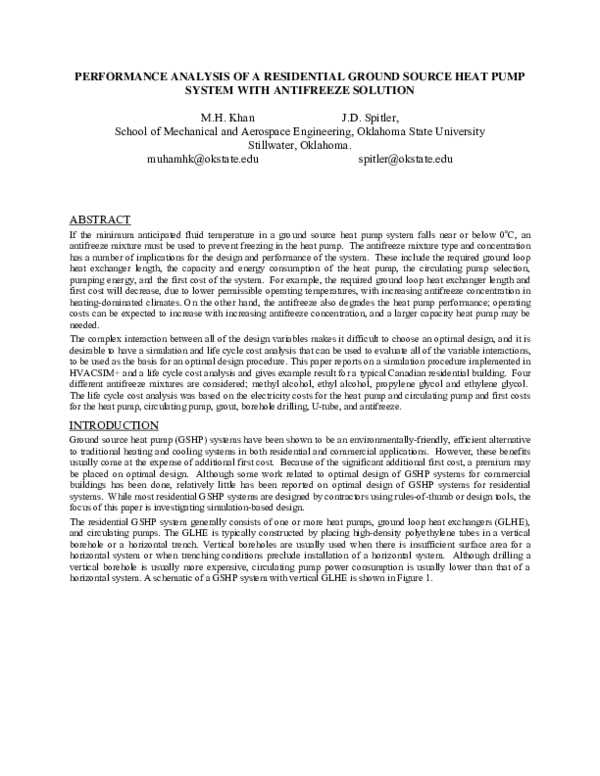 (PDF) Performance of a residential ground source heat pump system in ...