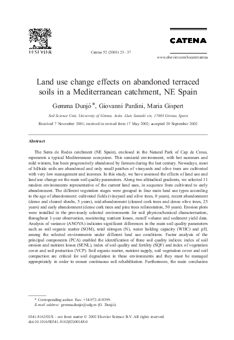 (PDF) Land use change effects on abandoned terraced soils in a ...