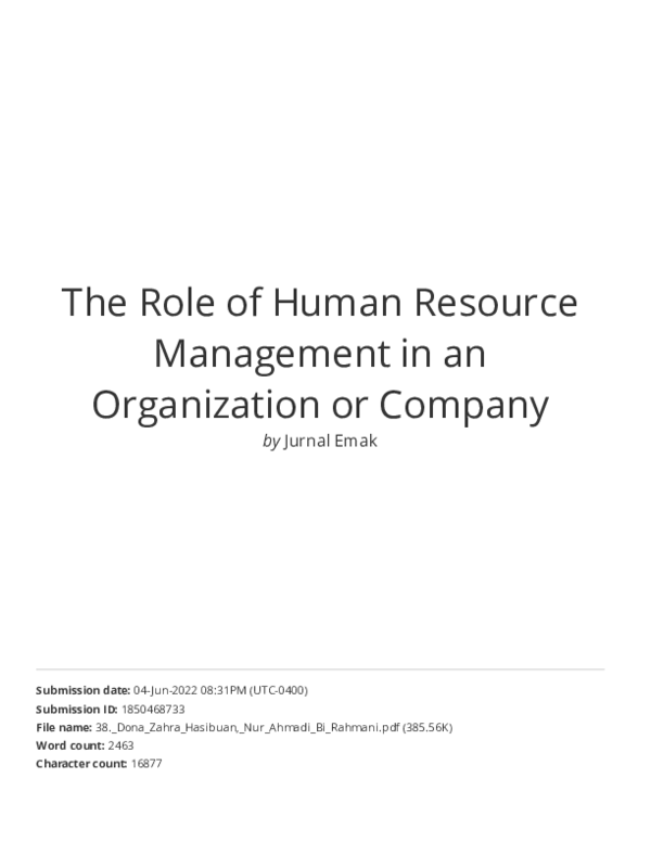 (PDF) The Role of Human Resource Management in an Organization or Company