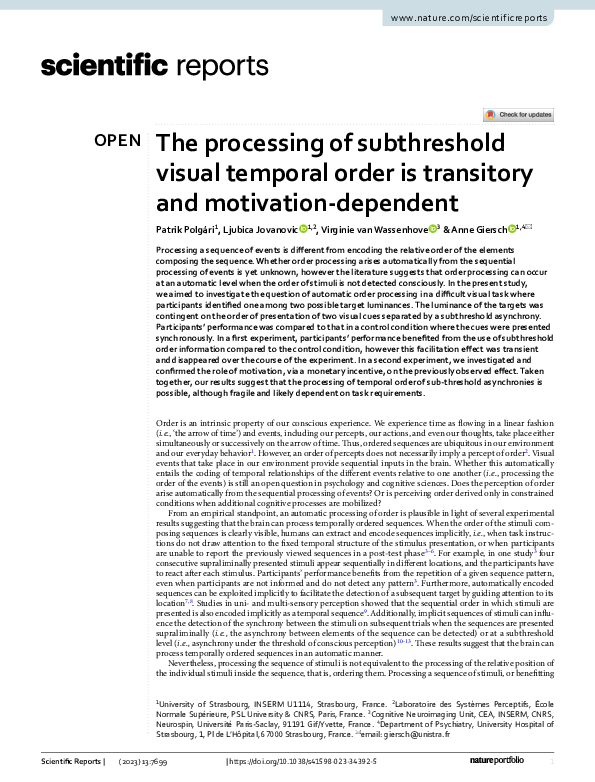 (PDF) The processing of subthreshold visual temporal order is ...