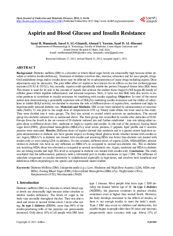 (PDF) Aspirin and Blood Glucose and Insulin Resistance Saad Hassani Academia.edu