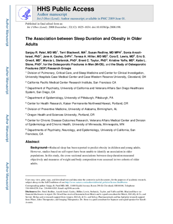 (PDF) The association between sleep duration and obesity in older adults