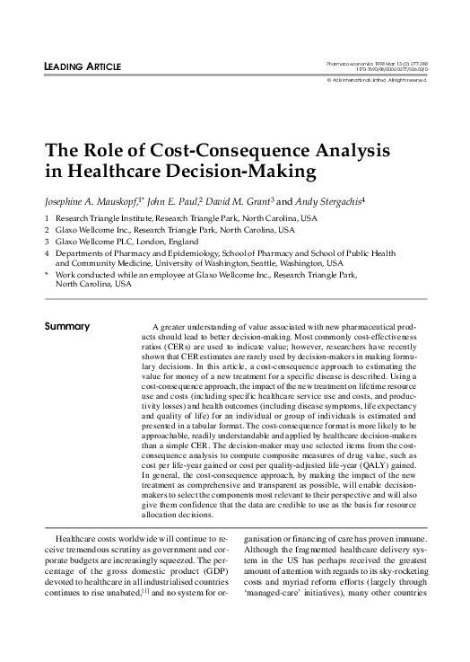 (PDF) The Role of CostConsequence Analysis in Healthcare Decision