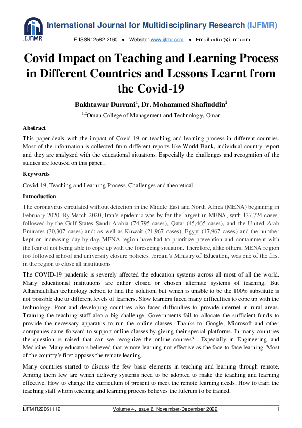 (PDF) Covid Impact on Teaching and Learning Process in Different ...