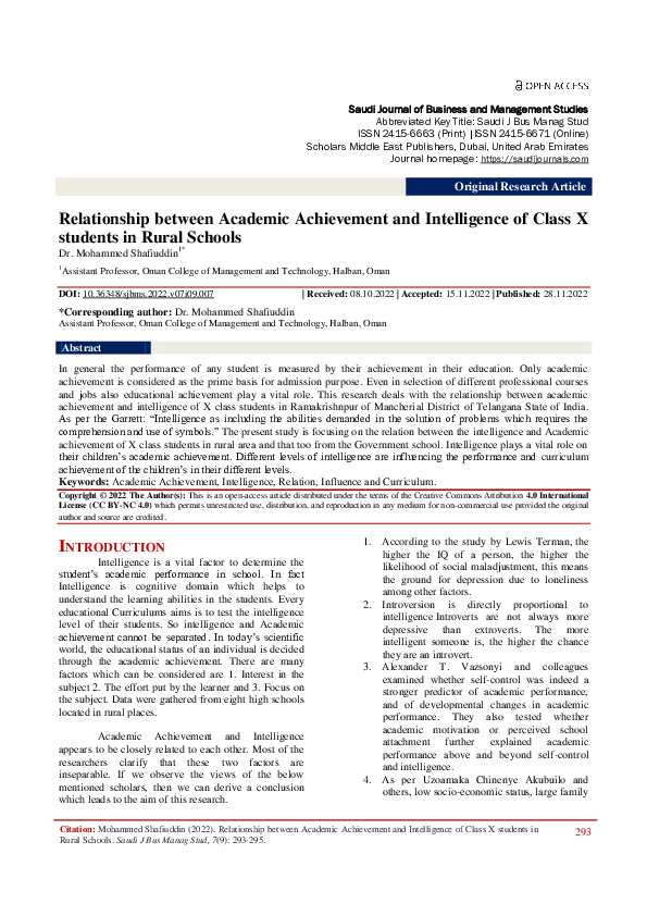 (PDF) Relationship between Academic Achievement and Intelligence of ...