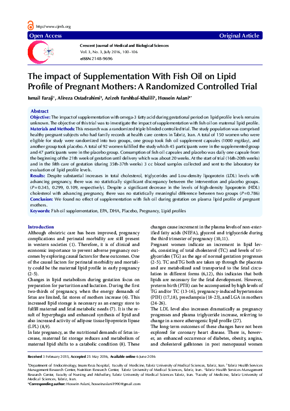 (PDF) The Impact of Supplementation with Fish Oil on Lipid Profile of ...