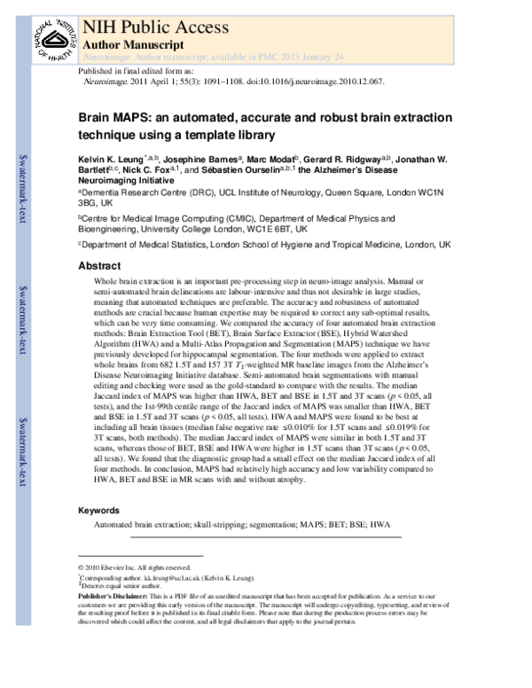 (PDF) Brain MAPS: An automated, accurate and robust brain extraction ...