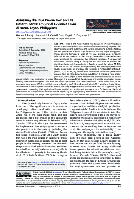 (PDF) Assessing the Rice Production and Its Determinants: Empirical ...
