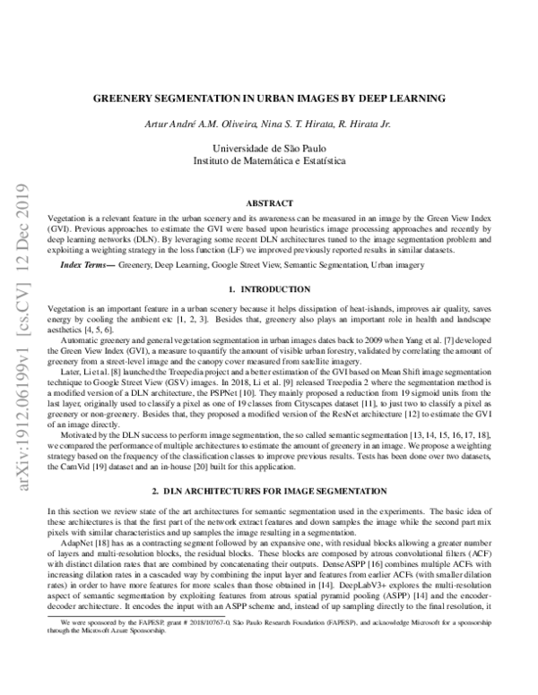 (PDF) Greenery Segmentation In Urban Images By Deep Learning