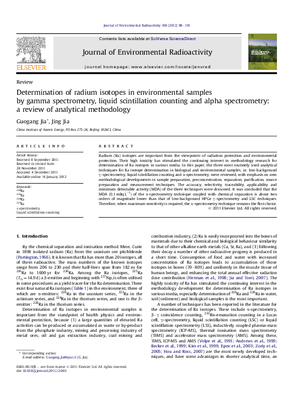 (PDF) Determination of radium isotopes in environmental samples by