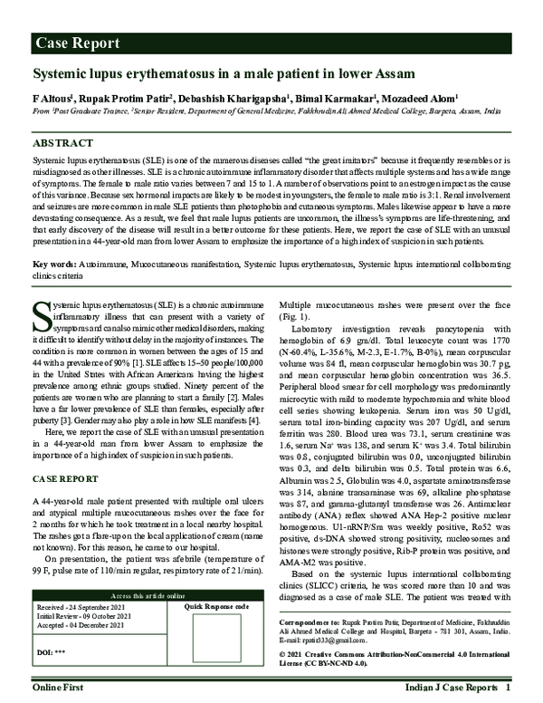 (PDF) Systemic lupus erythematosus in a male patient in lower Assam