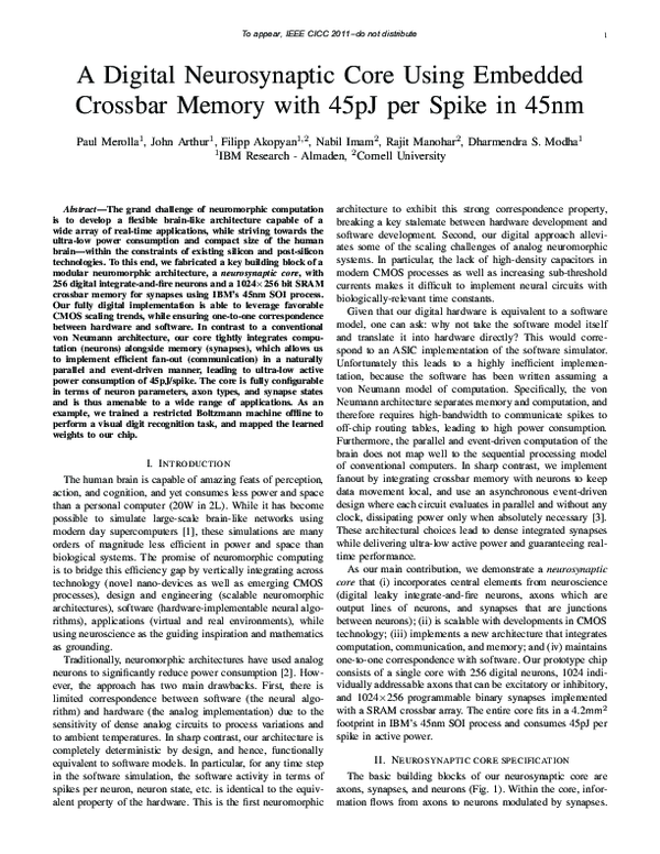 (PDF) A digital neurosynaptic core using embedded crossbar memory with ...