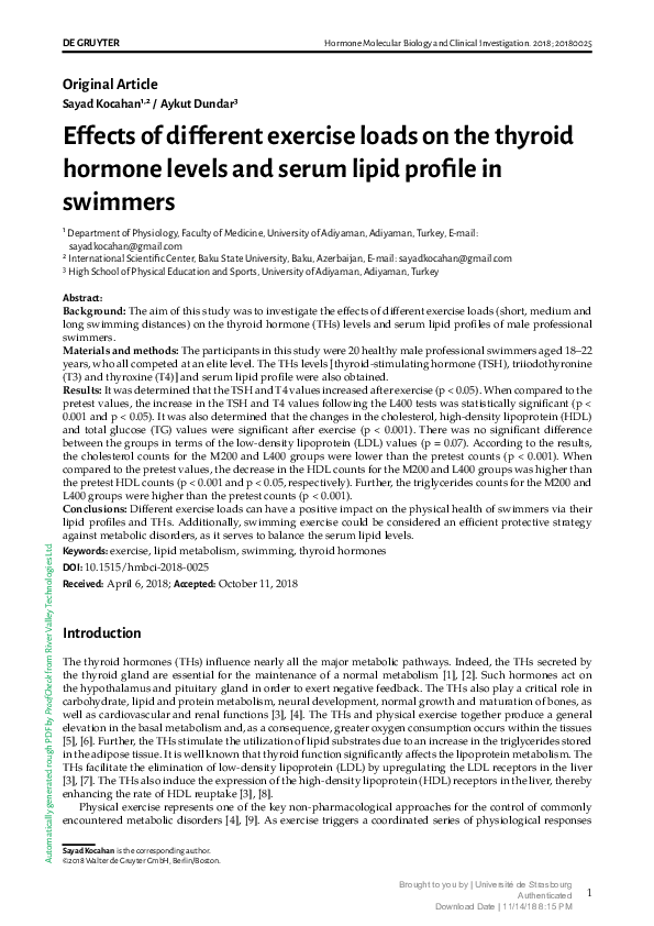 (PDF) Effects of different exercise loads on the thyroid hormone levels ...