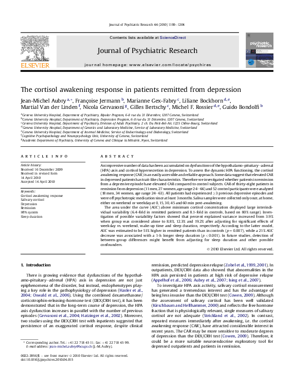 (PDF) The cortisol awakening response in patients remitted from depression
