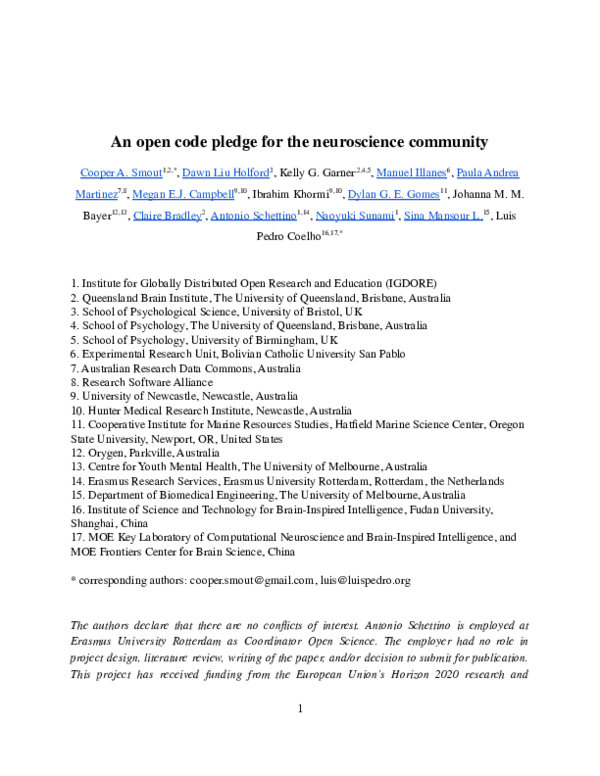 (PDF) An open code pledge for the neuroscience community