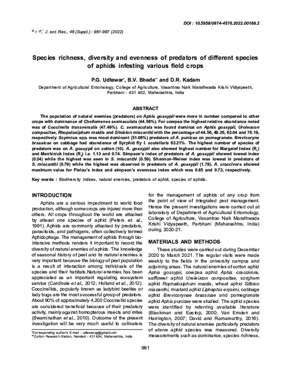 (PDF) Species richness, diversity and evenness of predators of ...