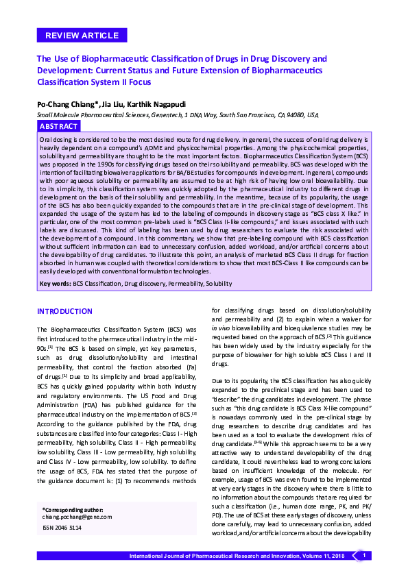 (PDF) The Use of Biopharmaceutic Classification of Drugs in Drug ...