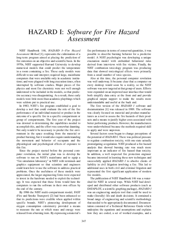 (PDF) HAZARD I: Software for Fire Hazard Assessment