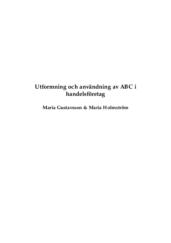 (PDF) Design and Usage of Activity-Based Costing in a Trading Company