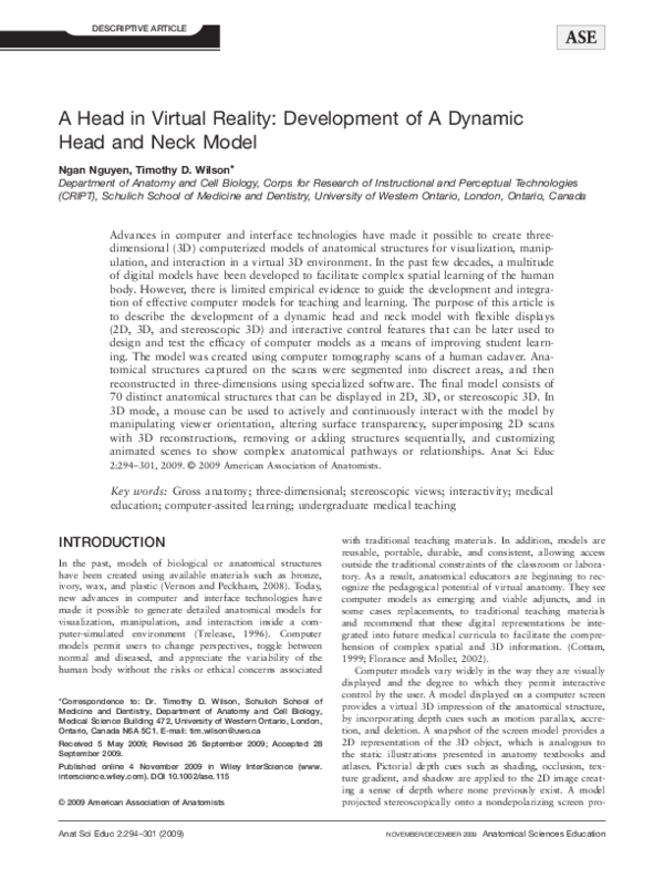 (PDF) A head in virtual reality: Development of a dynamic head and neck ...