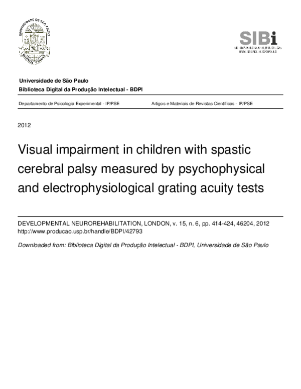 (PDF) Visual impairment in children with spastic cerebral palsy ...