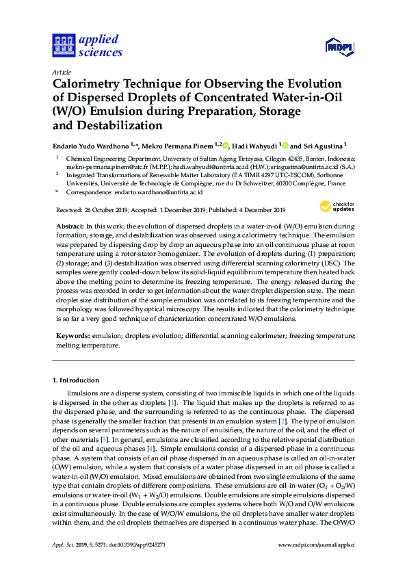 (PDF) Calorimetry Technique for Observing the Evolution of Dispersed