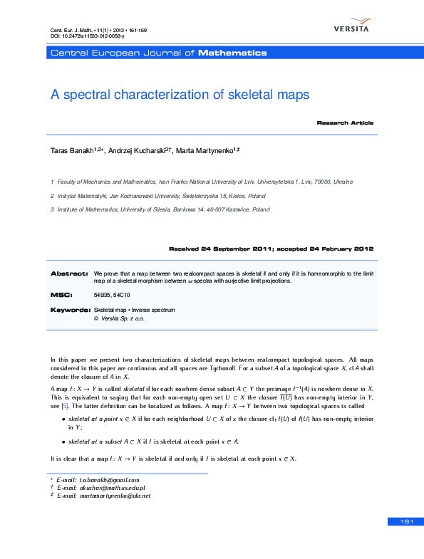 (PDF) A spectral characterization of skeletal maps