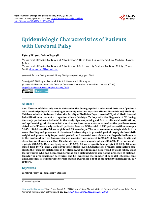 (PDF) Epidemiologic Characteristics of Patients with Cerebral Palsy