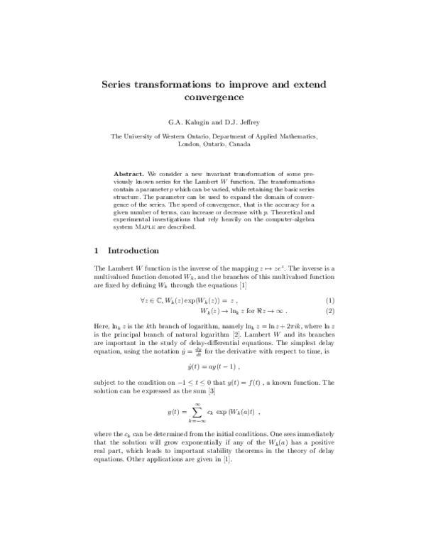 (PDF) Series Transformations to Improve and Extend Convergence